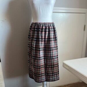 Stylish Pink Tartan Plaid Elastic Garter Waist knee-length skirt SZ S-M